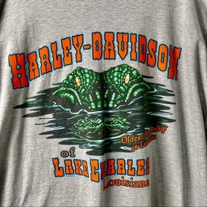 Harley Davidson Long Sleeve Tee Screen Print Front Double stripes down Sleeves